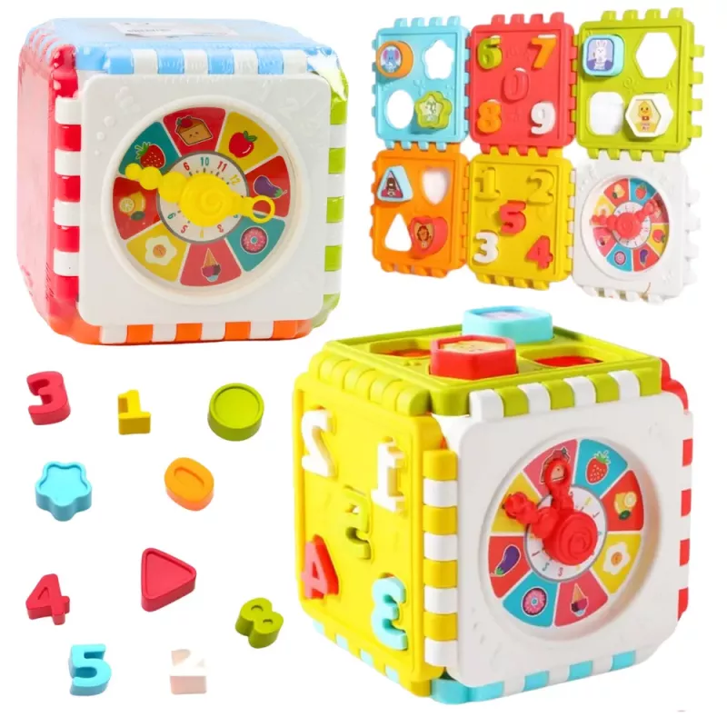 LEAN TOYS Oppimiskuutio lajittelija numerot kuviot kello värillinen