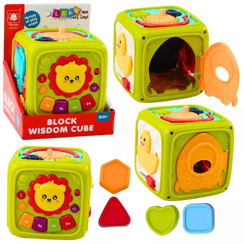 LEAN TOYS Interaktiivinen oppimiskuutio taaperoille leijona vihreä