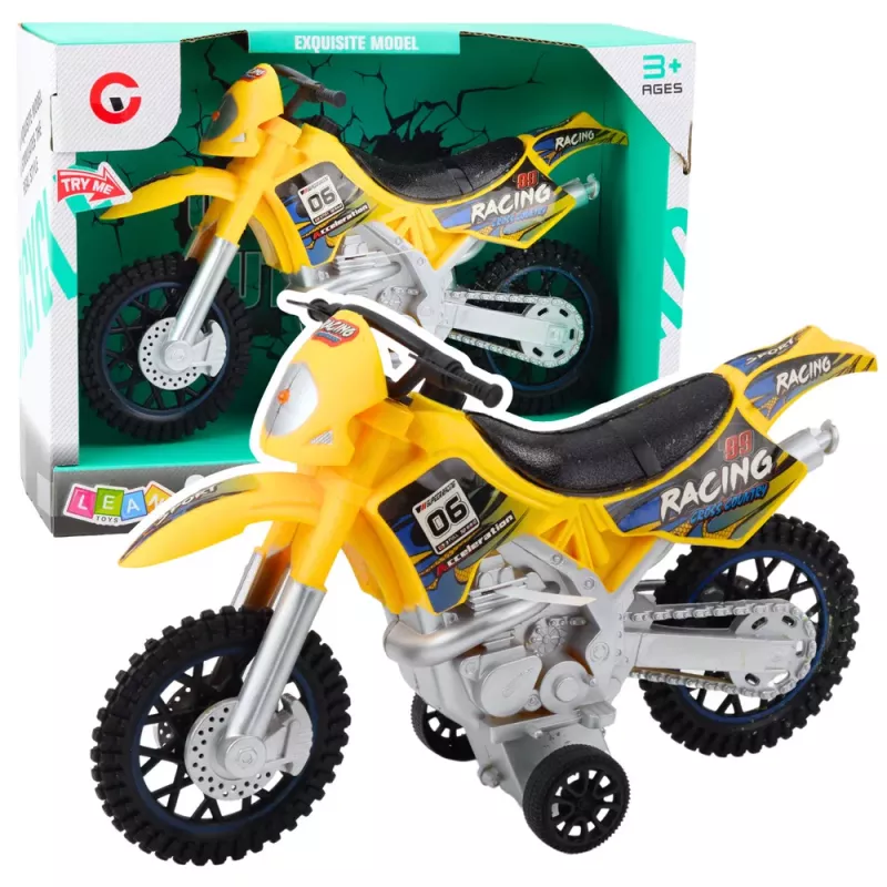 LEAN TOYS motocross maastoajo valot äänet keltainen