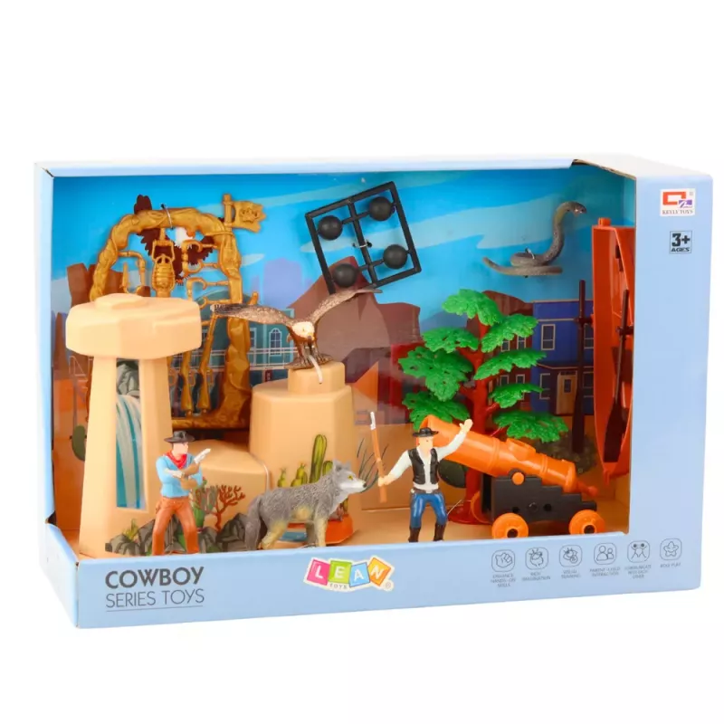 LEAN TOYS Cowboy-setti hahmot villi länsi cowboy vene tykki