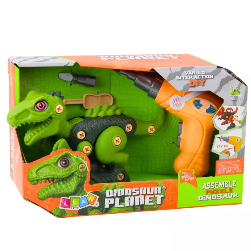 LEAN TOYS Dinosaurus purettava lelu T-Rex vihreä sähköporalla DIY