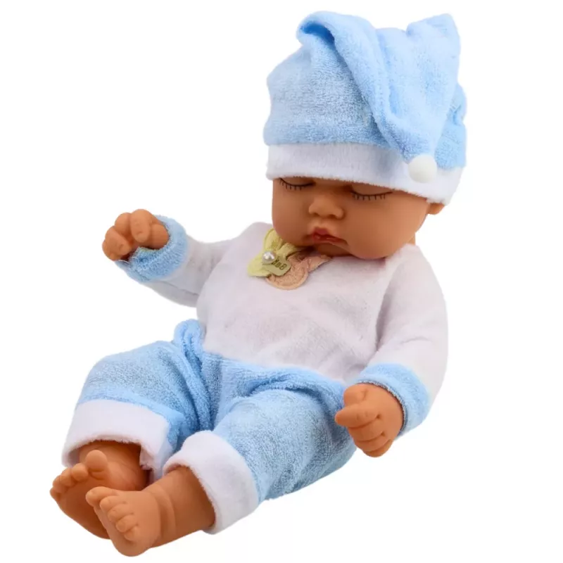 LEAN TOYS nukkuva vauvanukke sinisissä yöpuvuissa ja tupsupipossa