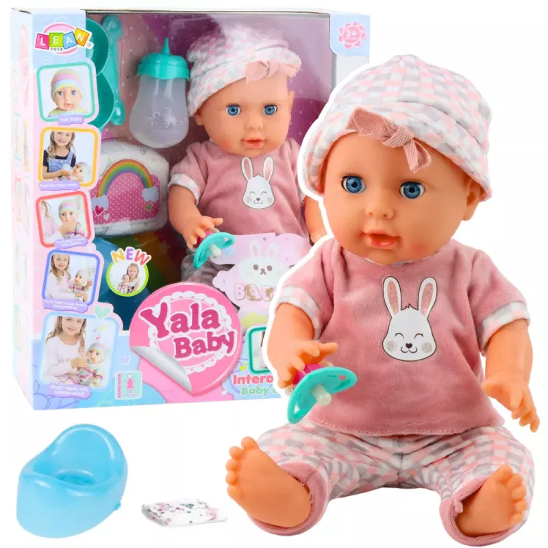 LEAN TOYS vauvanukke, pissaa, pinkki setti, tarvikkeet, äänet 35 cm