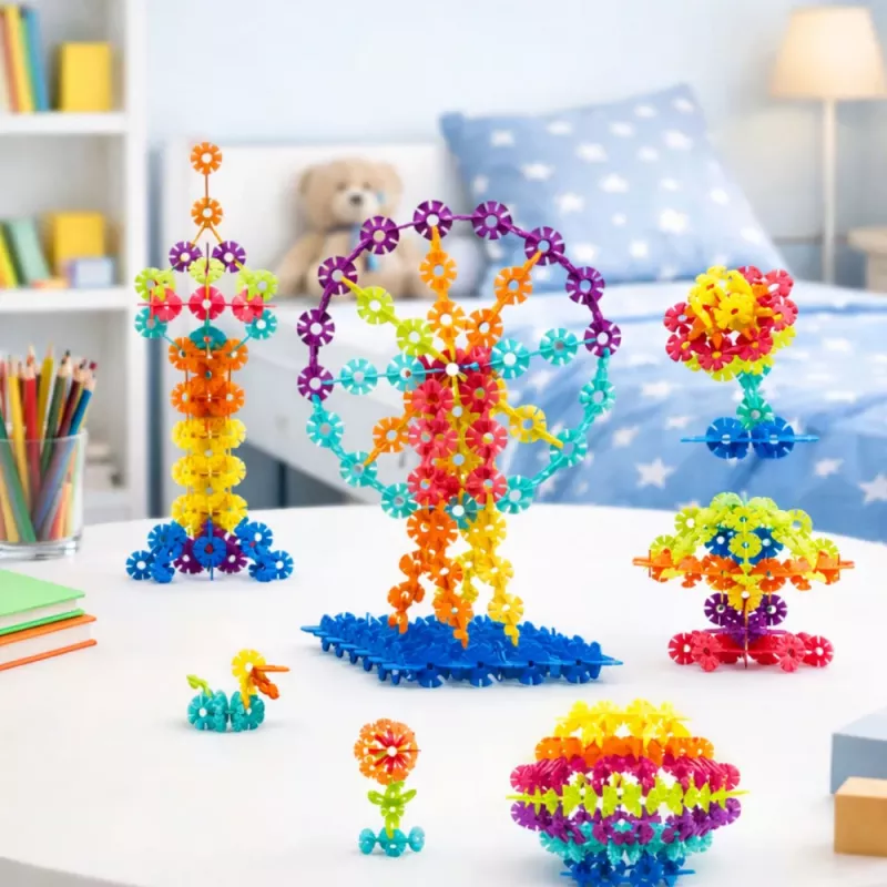 LEAN TOYS lumihiutale rakennuspalikkasarja matkalaukussa 140 kpl