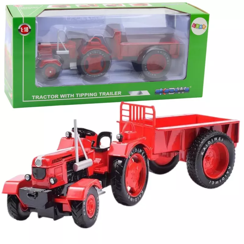 LEAN TOYS metallitraktori perävaunulla punainen 1:18