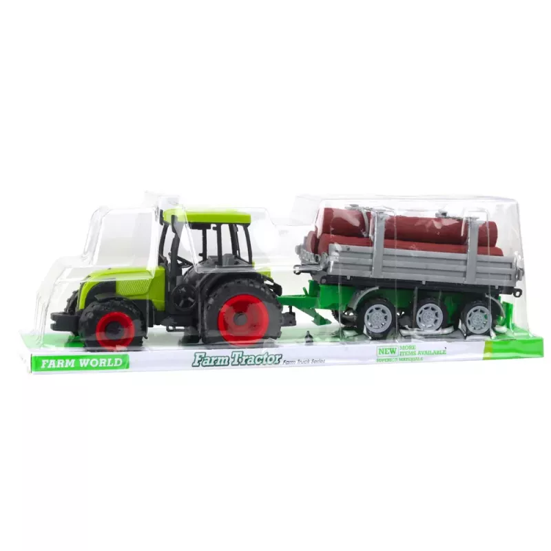 LEAN TOYS vihreä maataloustraktori tukkipuun perävaunulla 47 cm