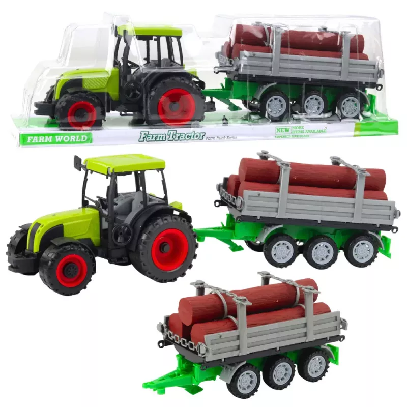 LEAN TOYS vihreä maataloustraktori tukkipuun perävaunulla 47 cm