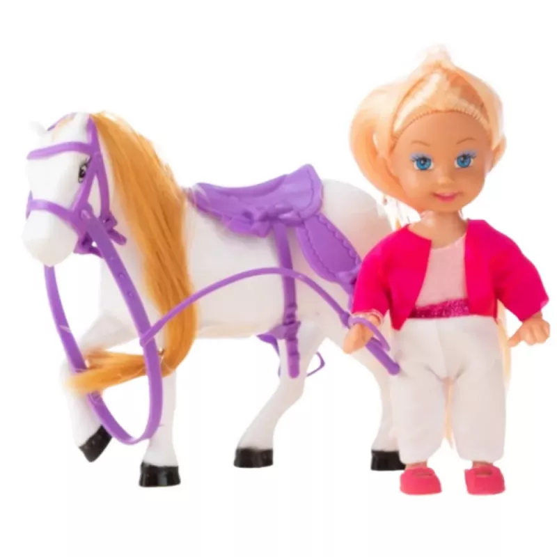 LEAN TOYS mini nukkesetti ratsastusasulla ja satulalla
