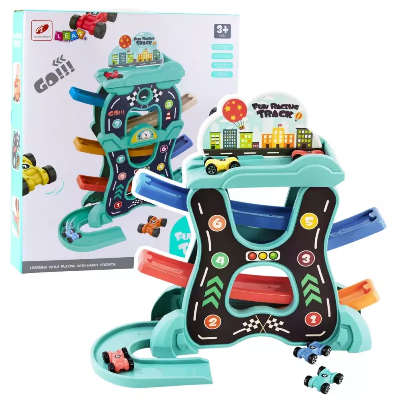 LEAN TOYS oppimislelu auto kilparata liukumäki kolme tasoa