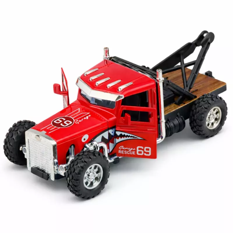 LEAN TOYS Klassinen hinausauto pull-back-vedolla, metalli, avautuvat ovet, 1:32 mix