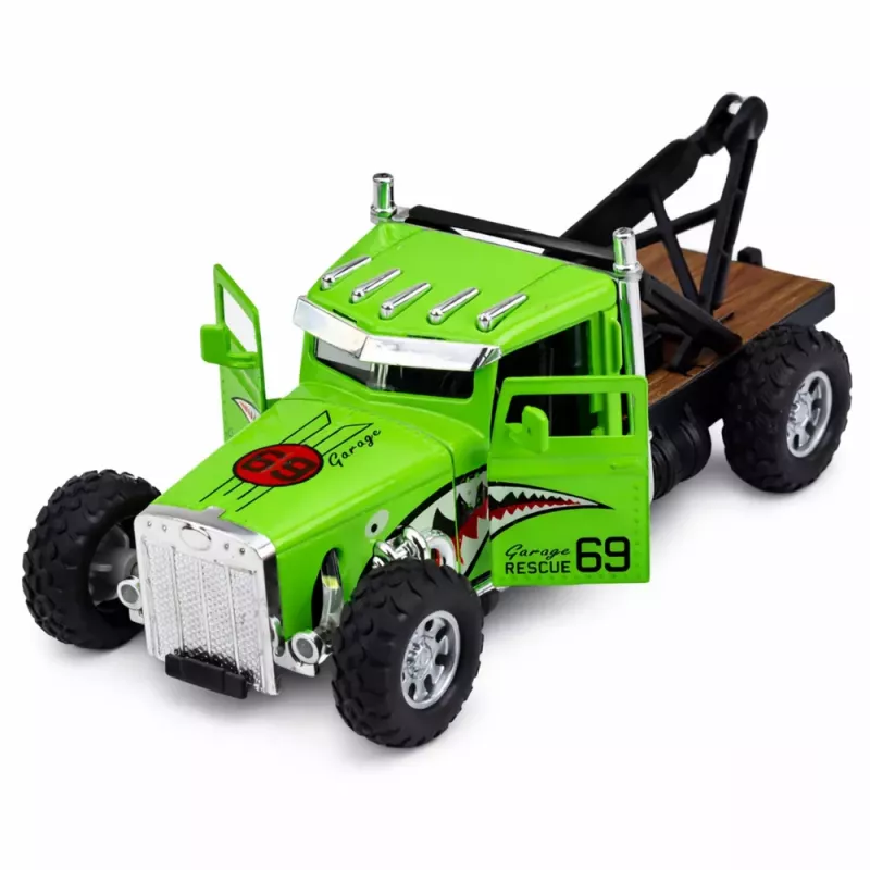 LEAN TOYS Klassinen hinausauto pull-back-vedolla, metalli, avautuvat ovet, 1:32 mix