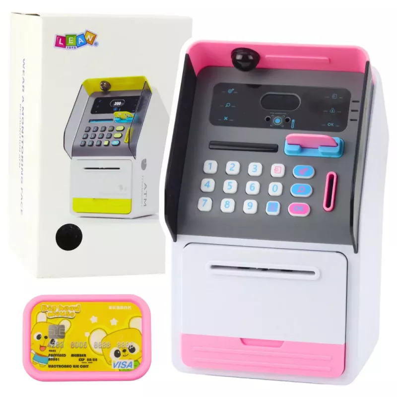 LEAN TOYS ATM-kassakaappi säästöpossu PIN-koodi ATM-kortti pinkki