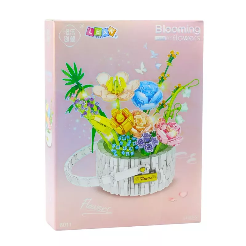 LEAN TOYS rakennuspalat kukka-asetelma korissa LED-valoilla 1376 osaa