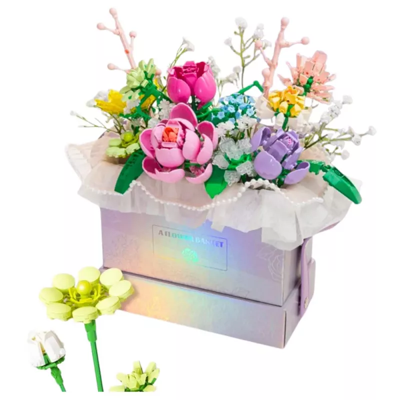 LEAN TOYS rakennuspalat kokoonpano laatikossa kukkalaatikko violetti LED 706 osaa