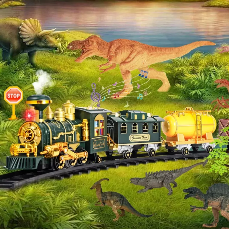 LEAN TOYS Classic Train dinosaurukset valot äänet savu 39 kpl
