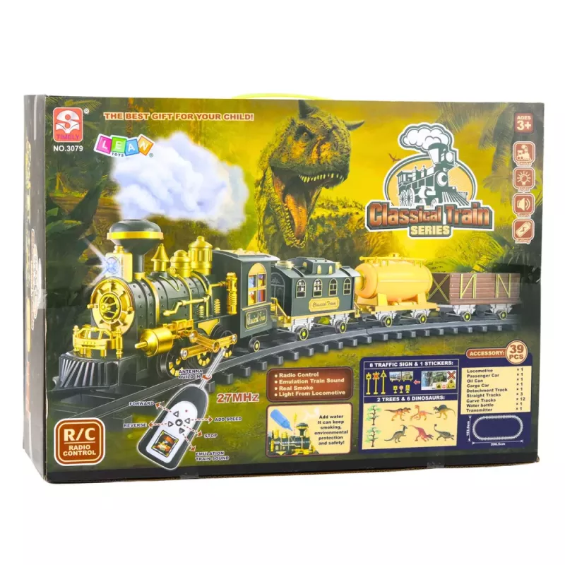 LEAN TOYS Classic Train dinosaurukset valot äänet savu 39 kpl