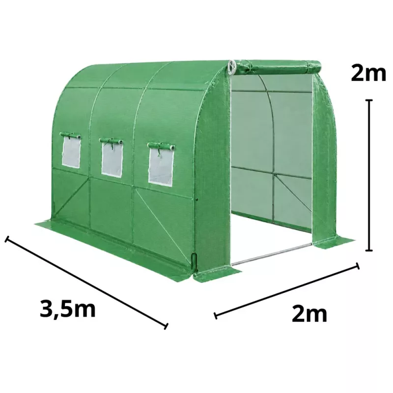 LEAN kasvihuone vihanneksille, vihreät UV-ikkunat, 3,5x2x2 m, 7 m²