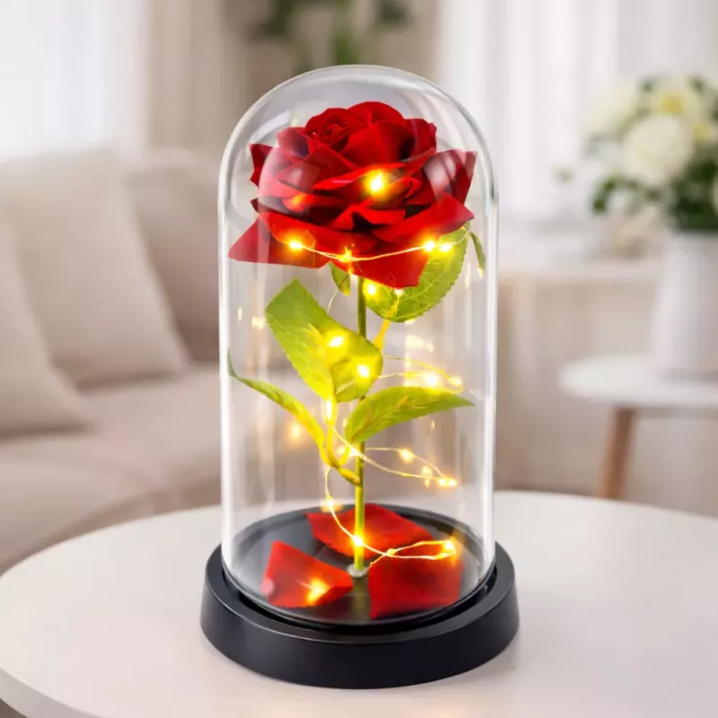 LEAN ikuinen ruusu lasikuvussa LED-valaistus punainen 21,5 x 11 cm