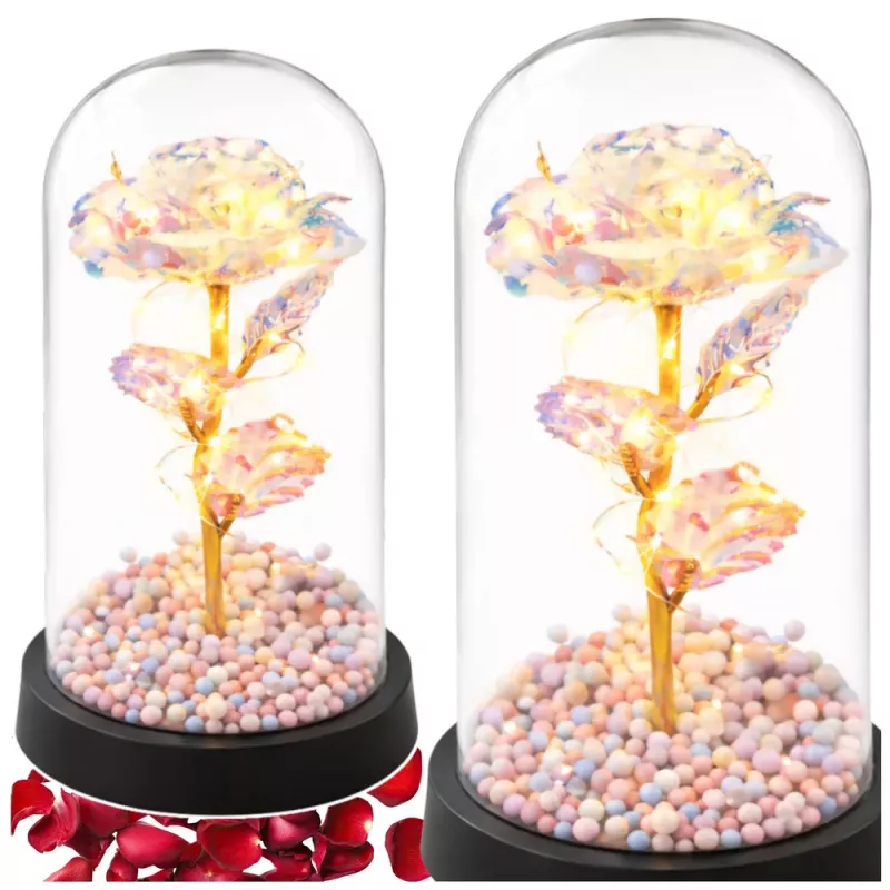 LEAN ikuinen ruusu lasikuvussa LED-kristallivalaistus 21,5 x 11 cm