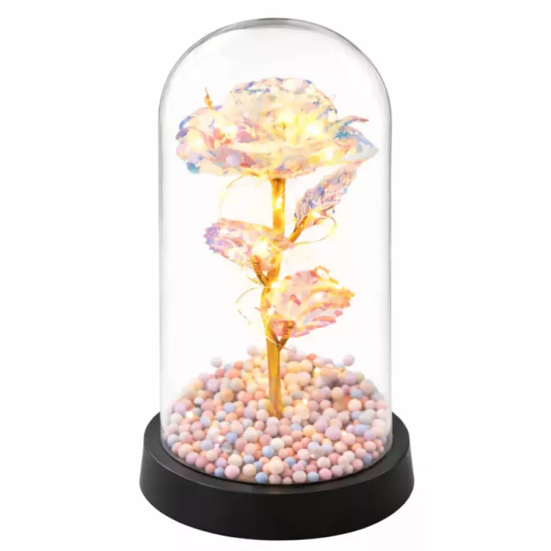 LEAN ikuinen ruusu lasikuvussa LED-kristallivalaistus 21,5 x 11 cm