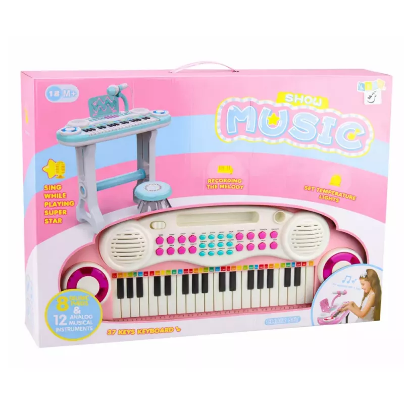 LEAN TOYS elektroninen piano-urut lapsille jakkaralla, mikrofonilla, MP3 - pinkki