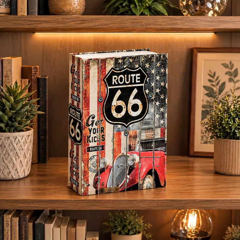 LEAN TOYS kirjakassakaappi avaimella, pieni rahalipas, Route 66
