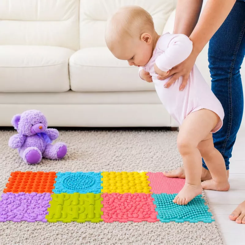 LEAN TOYS sensorinen silikonipalapeli sensorinen polku värikäs 25 cm 12 kpl