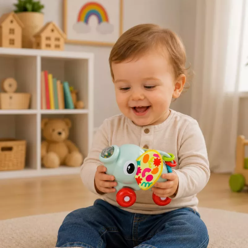 LEAN TOYS interaktiivinen sensorinen lelu norsuauto taaperoille harmaa
