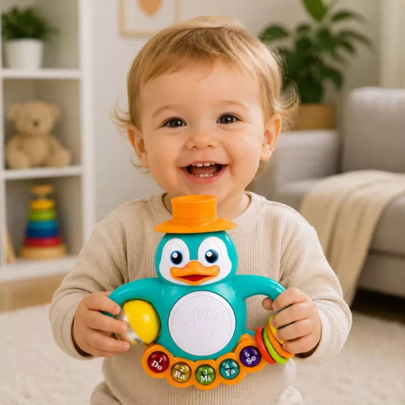 LEAN TOYS interaktiivinen lelu pingviini piano rumpu helmet helistinpallo