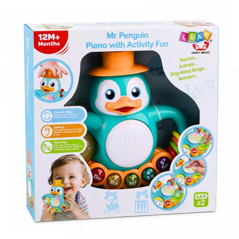 LEAN TOYS interaktiivinen lelu pingviini piano rumpu helmet helistinpallo