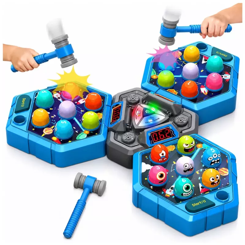 LEAN TOYS whack-a-mole olennot arcade-peli 3 pelaajalle, 3 tilaa, hehkuvat vasara