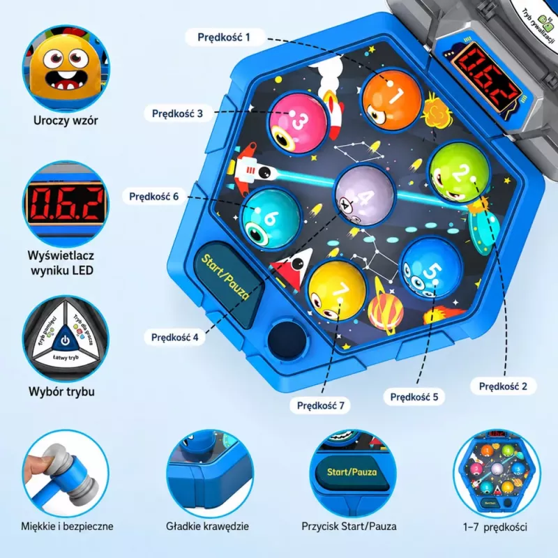 LEAN TOYS whack-a-mole olennot arcade-peli 3 pelaajalle, 3 tilaa, hehkuvat vasara