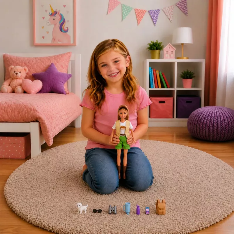LEAN TOYS Anlily matkailijanukke koiran ja repputarvikkeiden kanssa