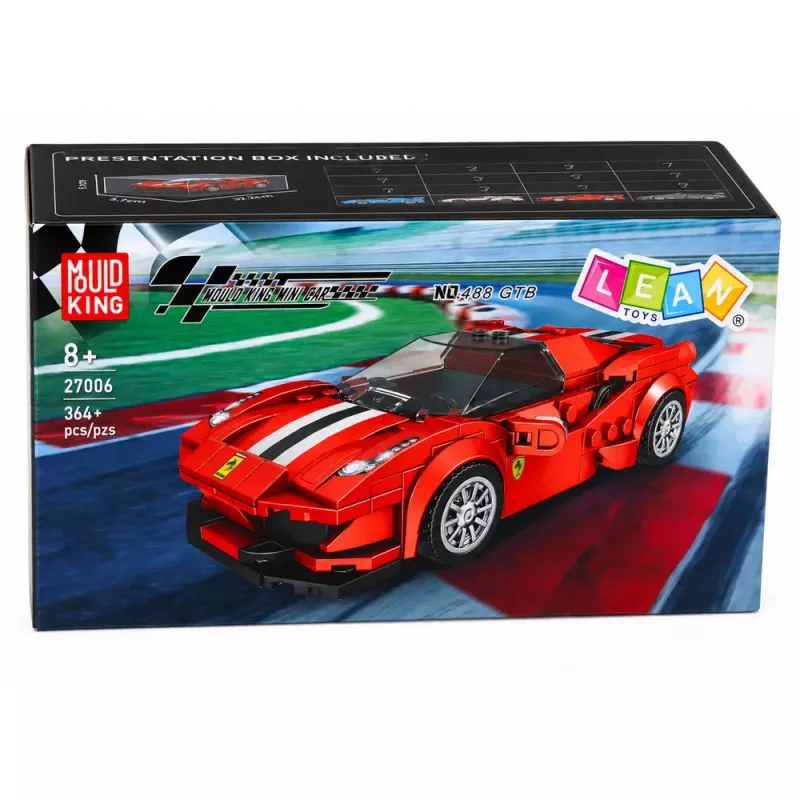 LEAN TOYS rakennuspalikat urheiluauto kilpa-auto vitriini punainen 364 osaa