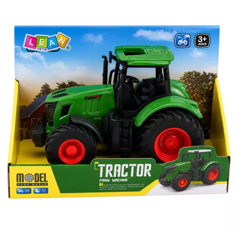 LEAN TOYS maatalouden tilatraktori kumipyörät vihreä 1:24