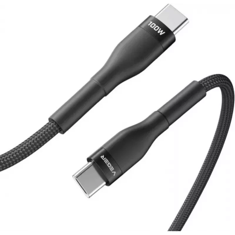 VEGER USB-C - USB-C PD 100W kaapeli 1,5m, musta