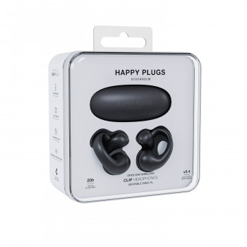 Happy Plugs Clip langattomat Open-Ear Clip-On -nappikuulokkeet (musta)