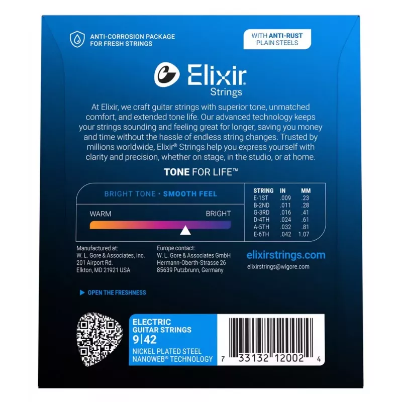 Elixir Strings 12002 Nanoweb sähkökitaran kielet, Super Light .009-.042, 6 kpl:n pakkaus