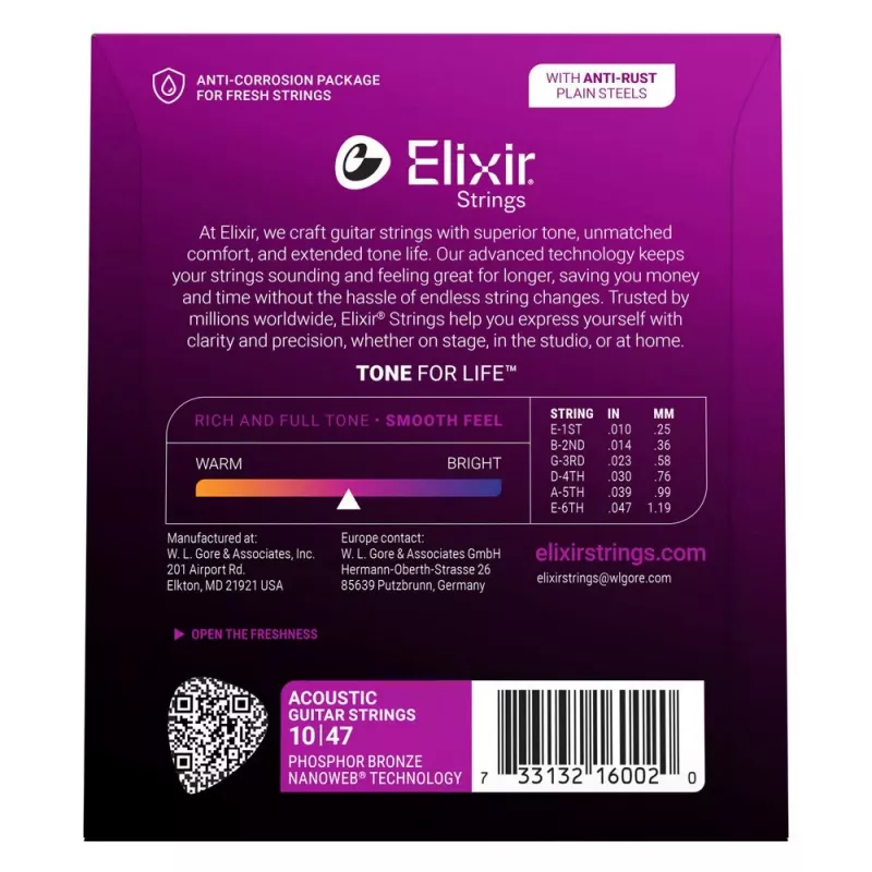 Elixir 16002 NANOWEB Phosphor Bronze Extra Light akustisen kitaran kielet (10-47)