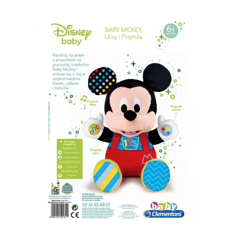 Clementoni Disney Baby Mickey Mouse interaktiivinen pehmolelu, opettaa ja halaa, puolan kieli 50131