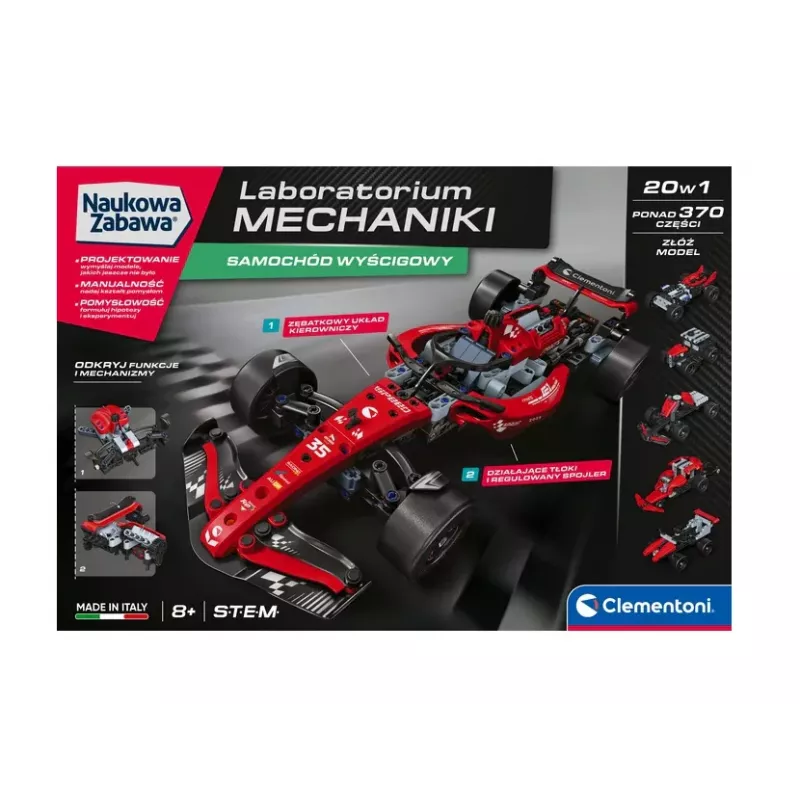 Science & Play – Mechanics Laboratory Kilpa-auto puolankielinen versio Clementoni 50403
