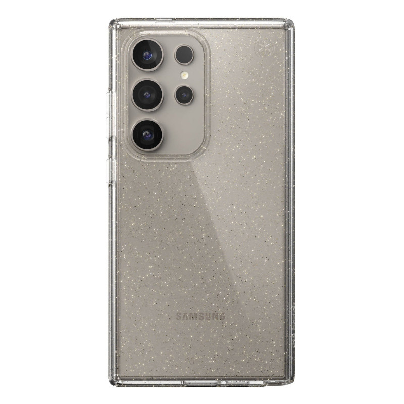 Speck Presidio Lux Glitter -kotelo Samsung Galaxy S24 Ultra (Clear / Gold Glitter)