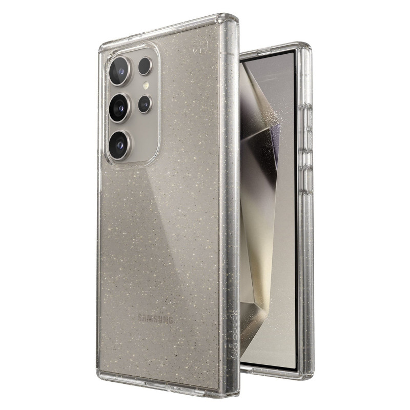 Speck Presidio Lux Glitter -kotelo Samsung Galaxy S24 Ultra (Clear / Gold Glitter)