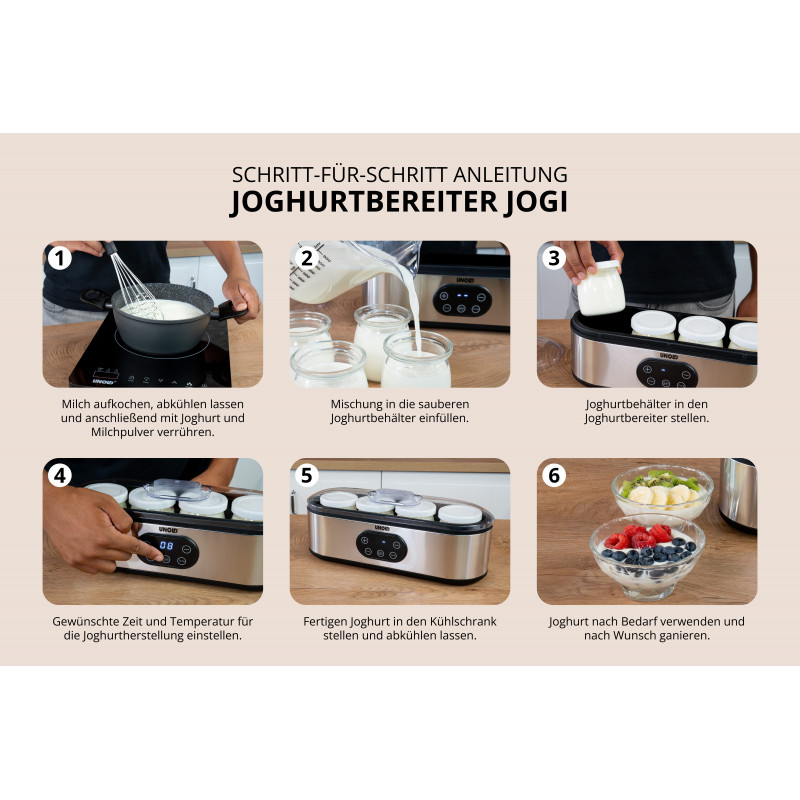 UNOLD 38726 Jogi Jogurttikone, 4 x 180 ml lasipurkkia