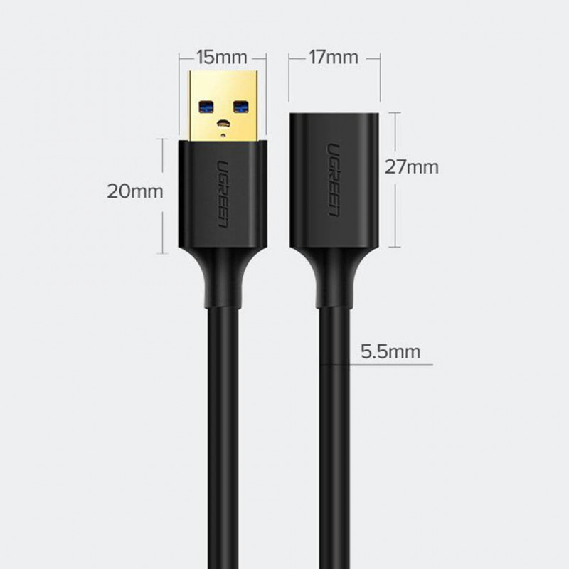UGREEN US129 USB 3.0 jatkokaapeli 0,5 m musta