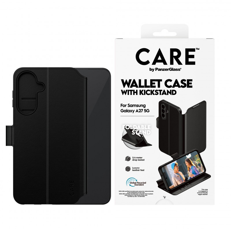 PANZERGLASS CARE lompakkokotelo jalustalla Samsung Galaxy A27 5G:lle, läpinäkyvä