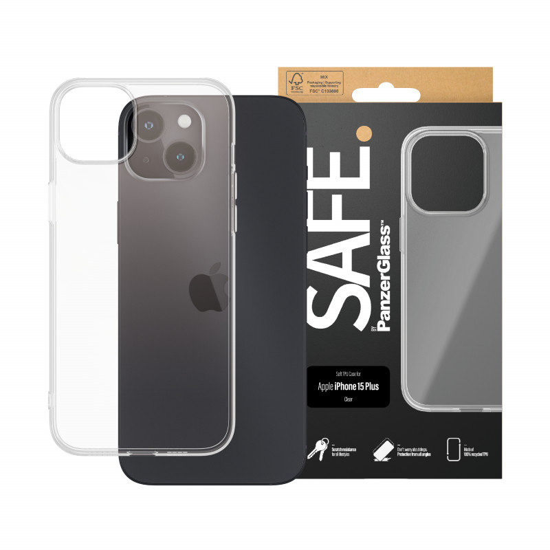 SAFE by PanzerGlass iPhone 15 Plus kova kuori läpinäkyvä 100% kierrätettyä TPU:ta