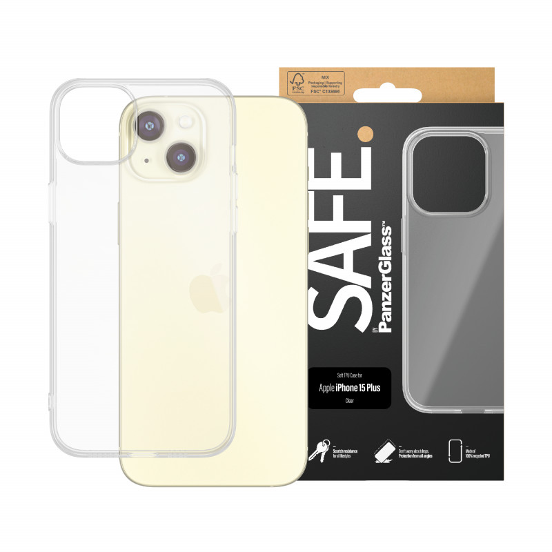 SAFE by PanzerGlass iPhone 15 Plus kova kuori läpinäkyvä 100% kierrätettyä TPU:ta