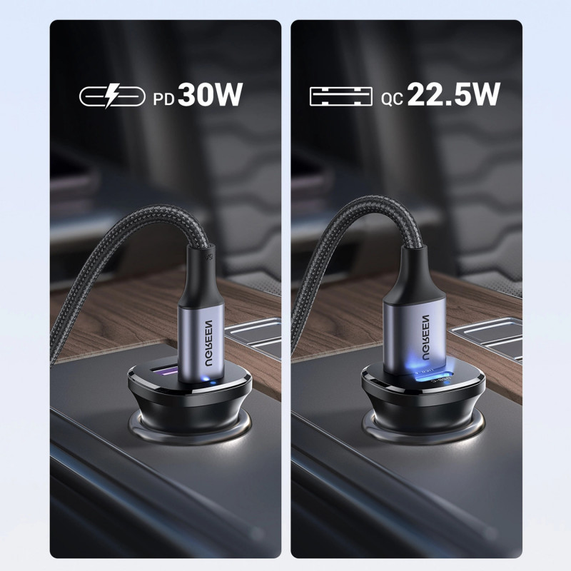 UGREEN EC305 30W USB-C + USB-A seinälaturi PD 3.0 PPS Quick Charge 3.0 musta
