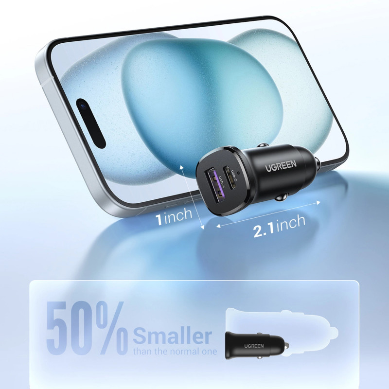 UGREEN EC305 30W USB-C + USB-A seinälaturi PD 3.0 PPS Quick Charge 3.0 musta